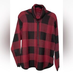 Adrienne Vittadini Red Black Buffalo Plaid Checkered Cowl Neck Warm Sweater SzSm